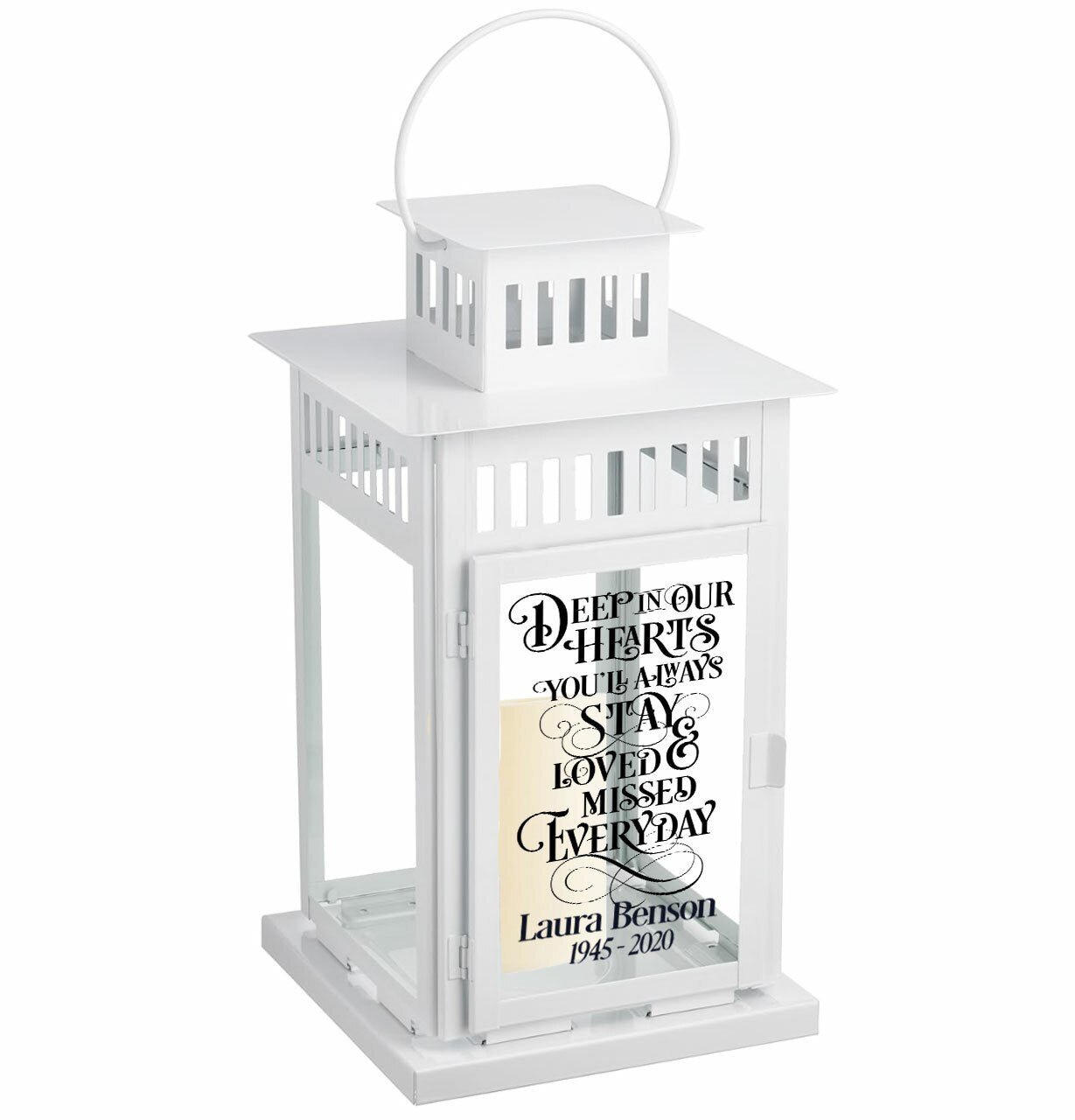 Deep In Our Hearts Memorial Lantern With LED Candle - The Funeral Program Site