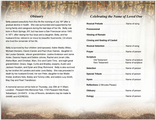 Deer Funeral Program Template - The Funeral Program Site