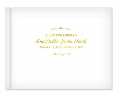 Delicate Bracket Foil Look Landscape Funeral Guest Book - The Funeral Program Site