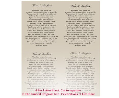 Delilah Small Memorial Card Template - The Funeral Program Site