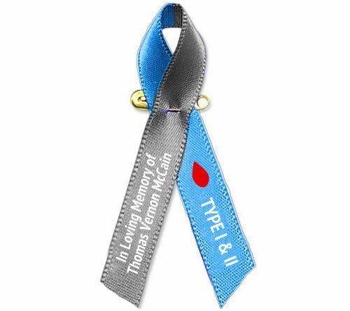 Diabetes Personalized Awareness Ribbon (Blue - Gray) Pack of 10 - The Funeral Program Site