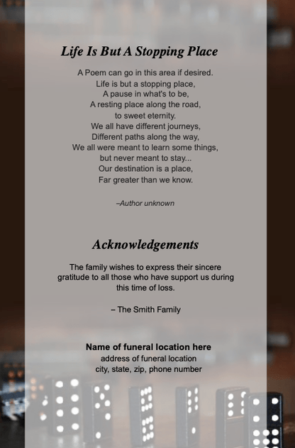 Dominoes Funeral Booklet Template - The Funeral Program Site