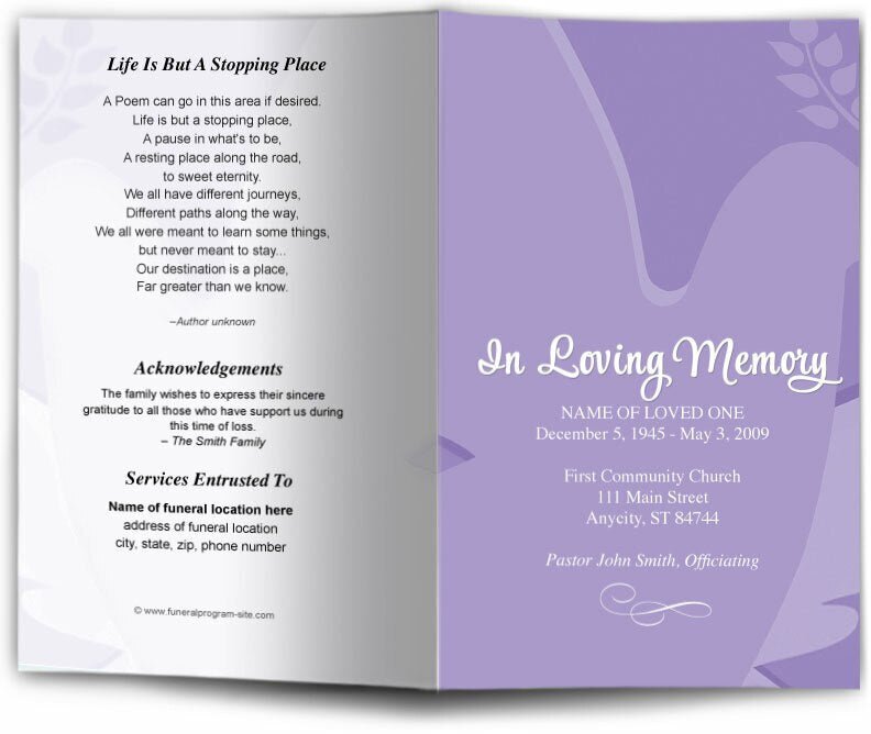 Dove Funeral Program Template - The Funeral Program Site