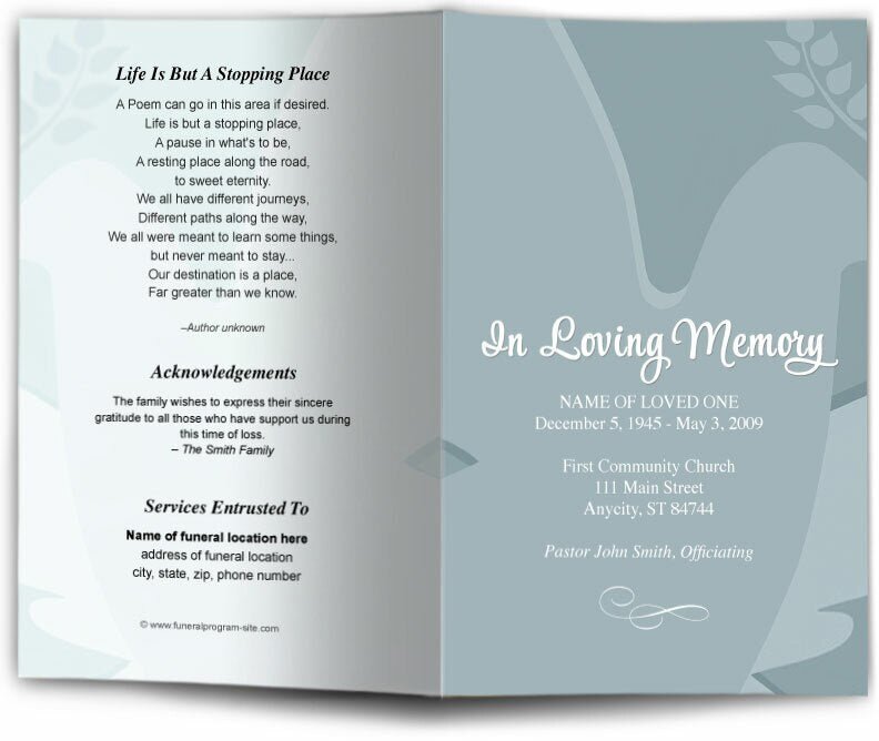 Dove Funeral Program Template - The Funeral Program Site