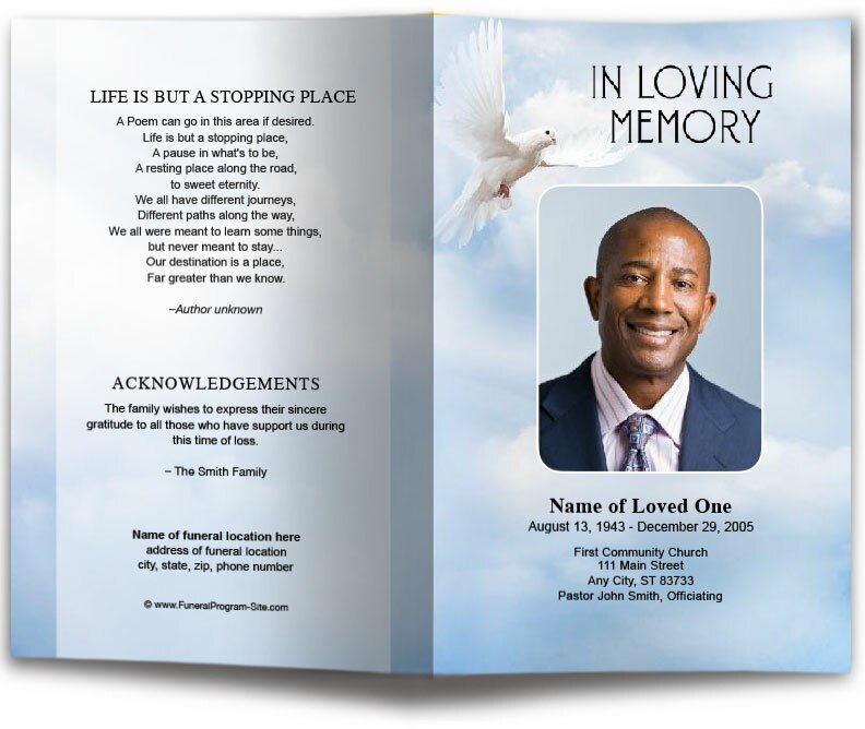 Dove of Peace Funeral Program Template - The Funeral Program Site