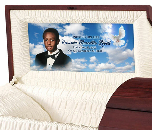 Dove Skies Personalized Casket Panel Insert - The Funeral Program Site