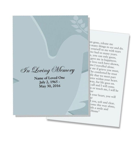 Dove Small Memorial Card Template - The Funeral Program Site