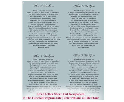 Dove Small Memorial Card Template - The Funeral Program Site