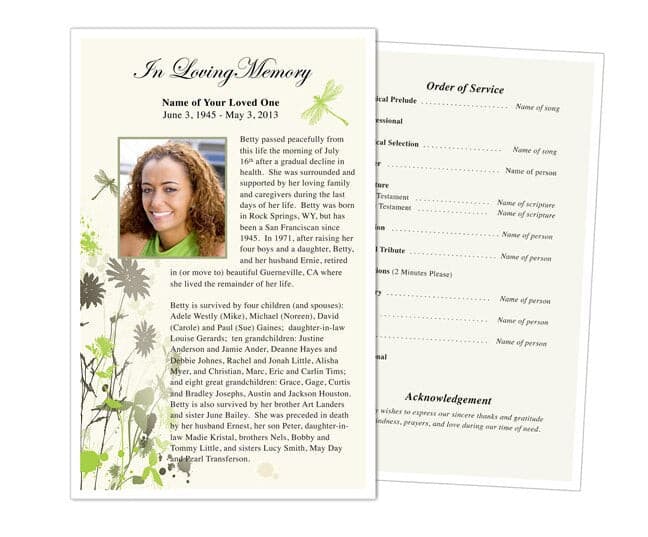 Dragonfly Funeral Flyer Template - The Funeral Program Site