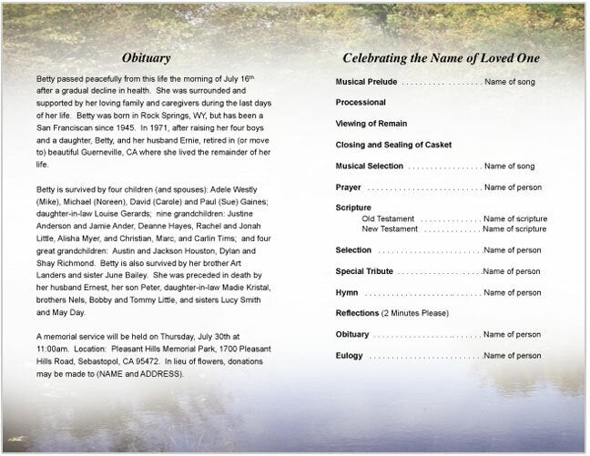 Duck Pond Funeral Program Template - The Funeral Program Site