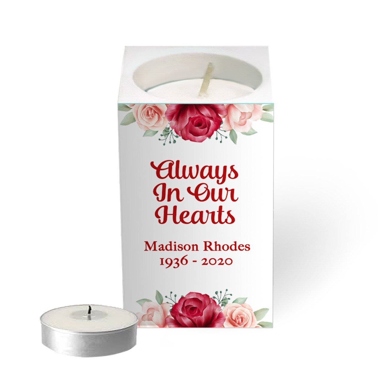 Elegant Floral Mini Tea Light Memorial Candle & Holder - The Funeral Program Site