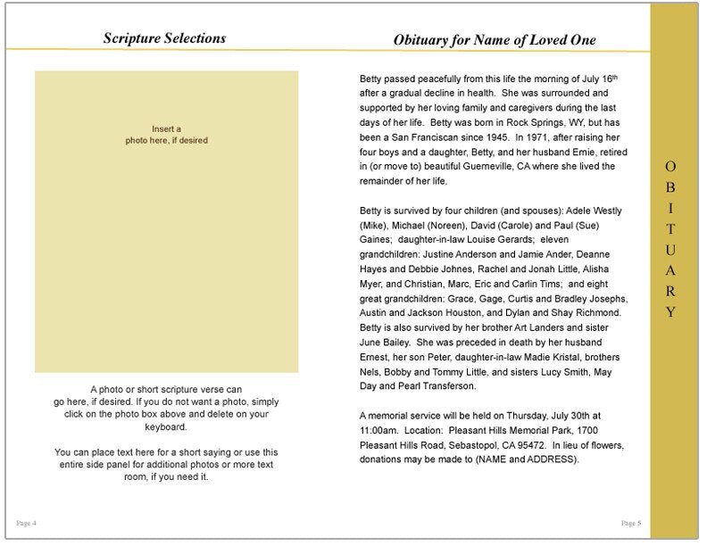 Embassy 8 - Sided Graduated Funeral Program Template - The Funeral Program Site