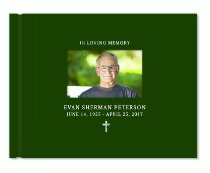 Faith Cross Foil Look Landscape Funeral Guest Book - The Funeral Program Site