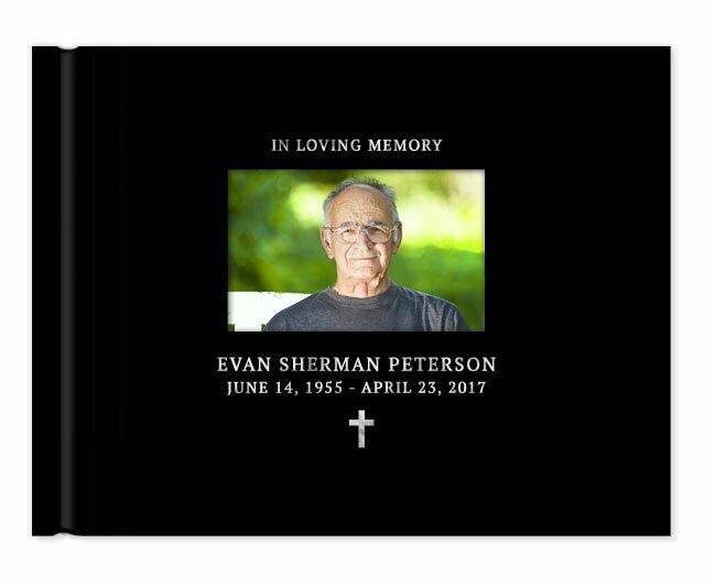 Faith Cross Foil Look Landscape Funeral Guest Book - The Funeral Program Site