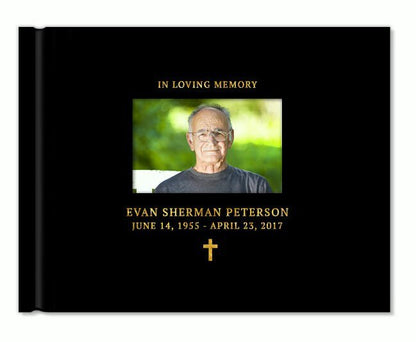 Faith Cross Foil Look Landscape Funeral Guest Book - The Funeral Program Site