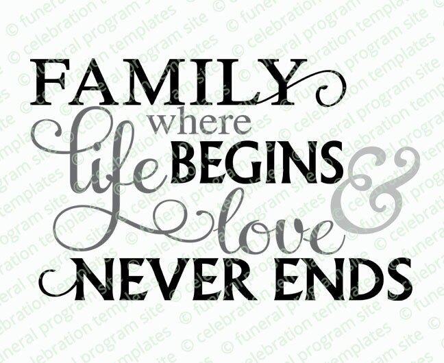 Family Begins Word Art Title - The Funeral Program Site