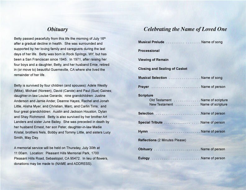 Farm Funeral Program Template - The Funeral Program Site