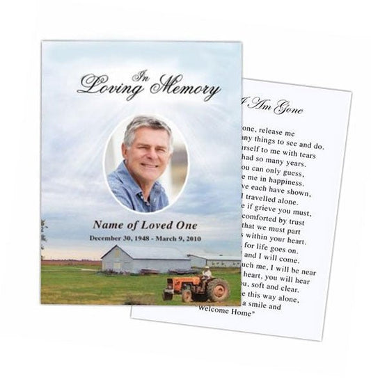 Farm Small Memorial Card Template - The Funeral Program Site