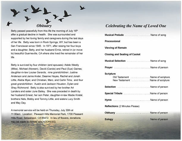 Flight Funeral Program Template - The Funeral Program Site