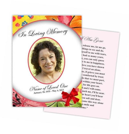 Flora Small Memorial Card Template - The Funeral Program Site