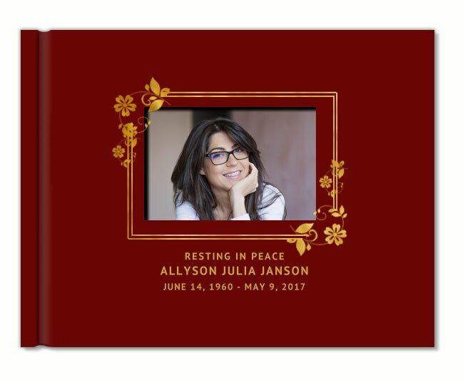 Floral Border Foil Look Landscape Funeral Guest Book With Photo - The Funeral Program Site