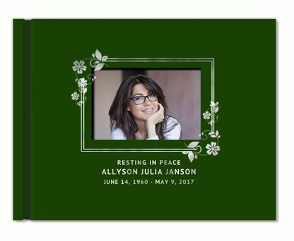 Floral Border Foil Look Landscape Funeral Guest Book With Photo - The Funeral Program Site