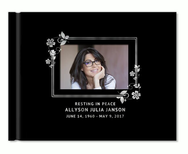 Floral Border Foil Look Landscape Funeral Guest Book With Photo - The Funeral Program Site