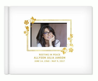 Floral Border Foil Look Landscape Funeral Guest Book With Photo - The Funeral Program Site