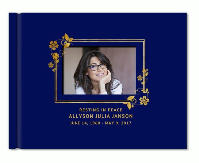 Floral Border Foil Look Landscape Funeral Guest Book With Photo - The Funeral Program Site