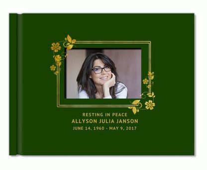 Floral Border Foil Look Landscape Funeral Guest Book With Photo - The Funeral Program Site