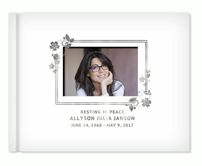 Floral Border Foil Look Landscape Funeral Guest Book With Photo - The Funeral Program Site