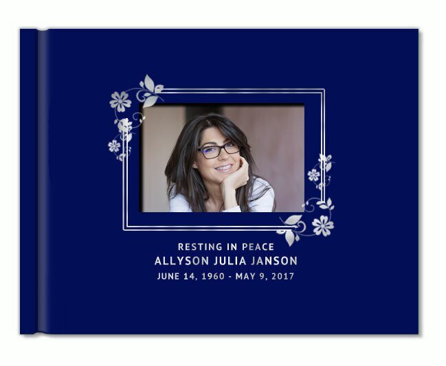 Floral Border Foil Look Landscape Funeral Guest Book With Photo - The Funeral Program Site