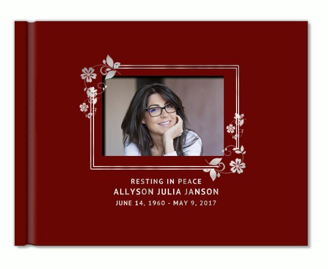 Floral Border Foil Look Landscape Funeral Guest Book With Photo - The Funeral Program Site