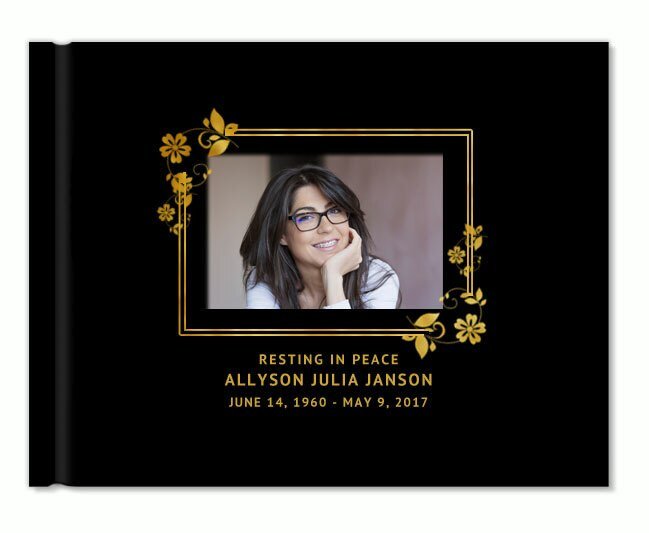 Floral Border Foil Look Landscape Funeral Guest Book With Photo - The Funeral Program Site