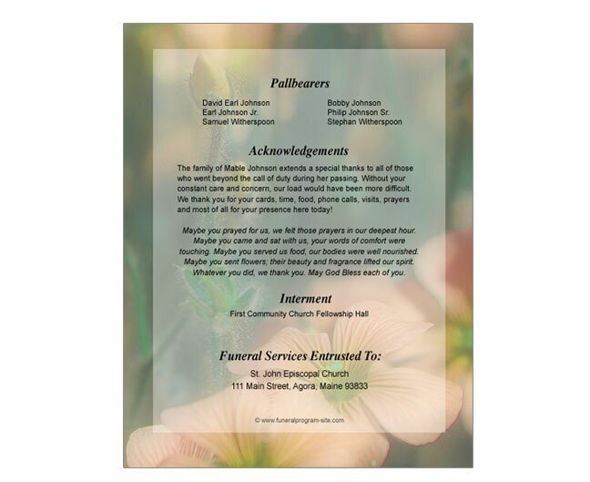 Floral Funeral Booklet Template - The Funeral Program Site