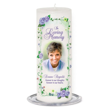 Flourish Personalized Wax Pillar Memorial Candle - The Funeral Program Site