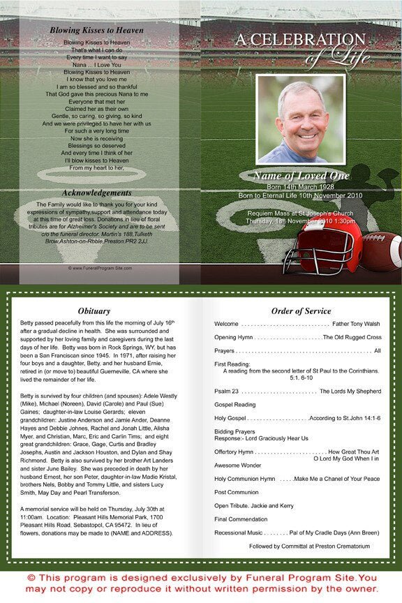 Football A4 Funeral Order of Service Template - The Funeral Program Site