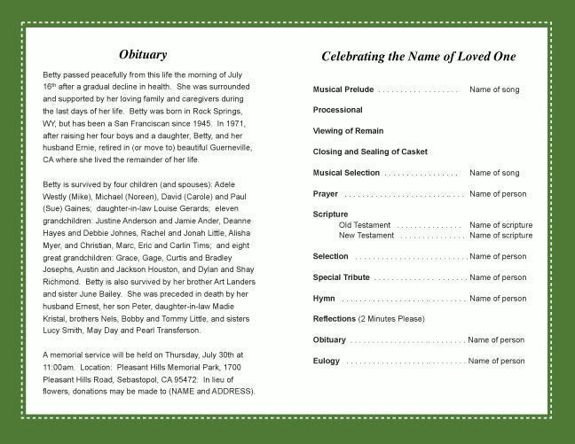 Football Funeral Program Template - The Funeral Program Site