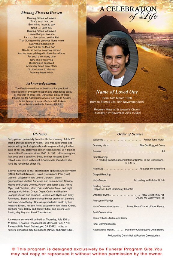 Footprints A4 Funeral Order of Service Template - The Funeral Program Site