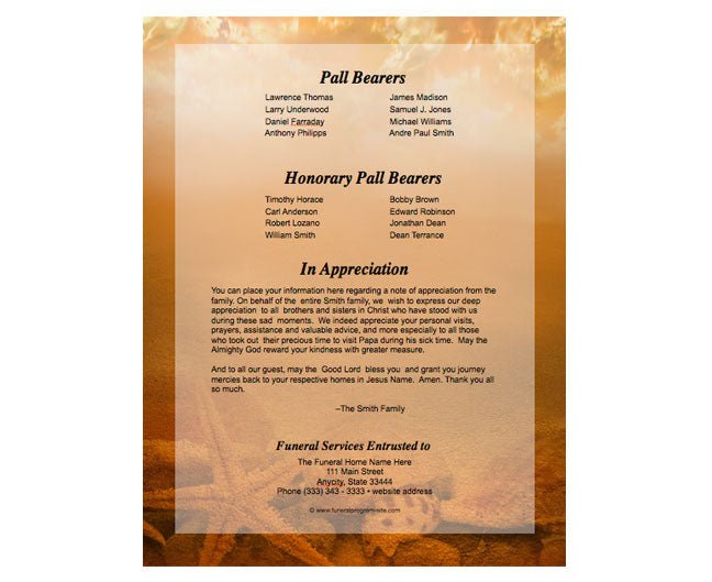 Footprints A4 Funeral Order of Service Template - The Funeral Program Site