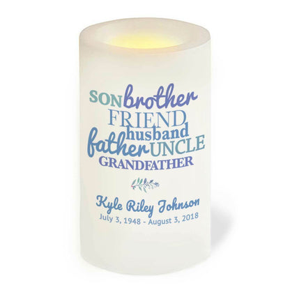 For Him Personalized Flameless LED Memorial Candle - The Funeral Program Site