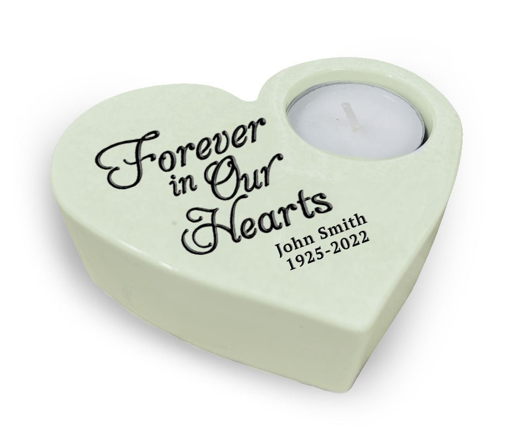 Forever In Our Hearts Stone Memorial Tea Light Candle Holder - The Funeral Program Site