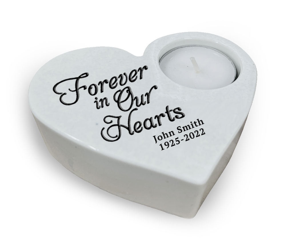 Forever In Our Hearts Stone Memorial Tea Light Candle Holder - The Funeral Program Site