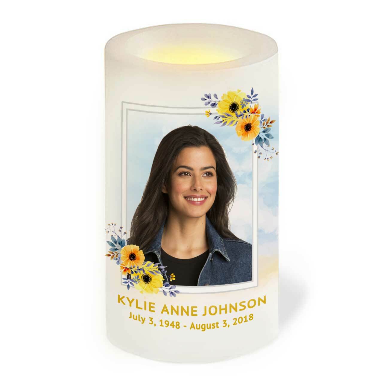 Framed Floral Personalized LED Memorial Candle - The Funeral Program Site