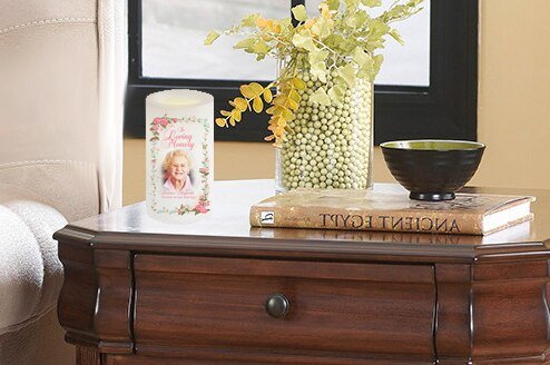 Framed Floral Personalized LED Memorial Candle - The Funeral Program Site