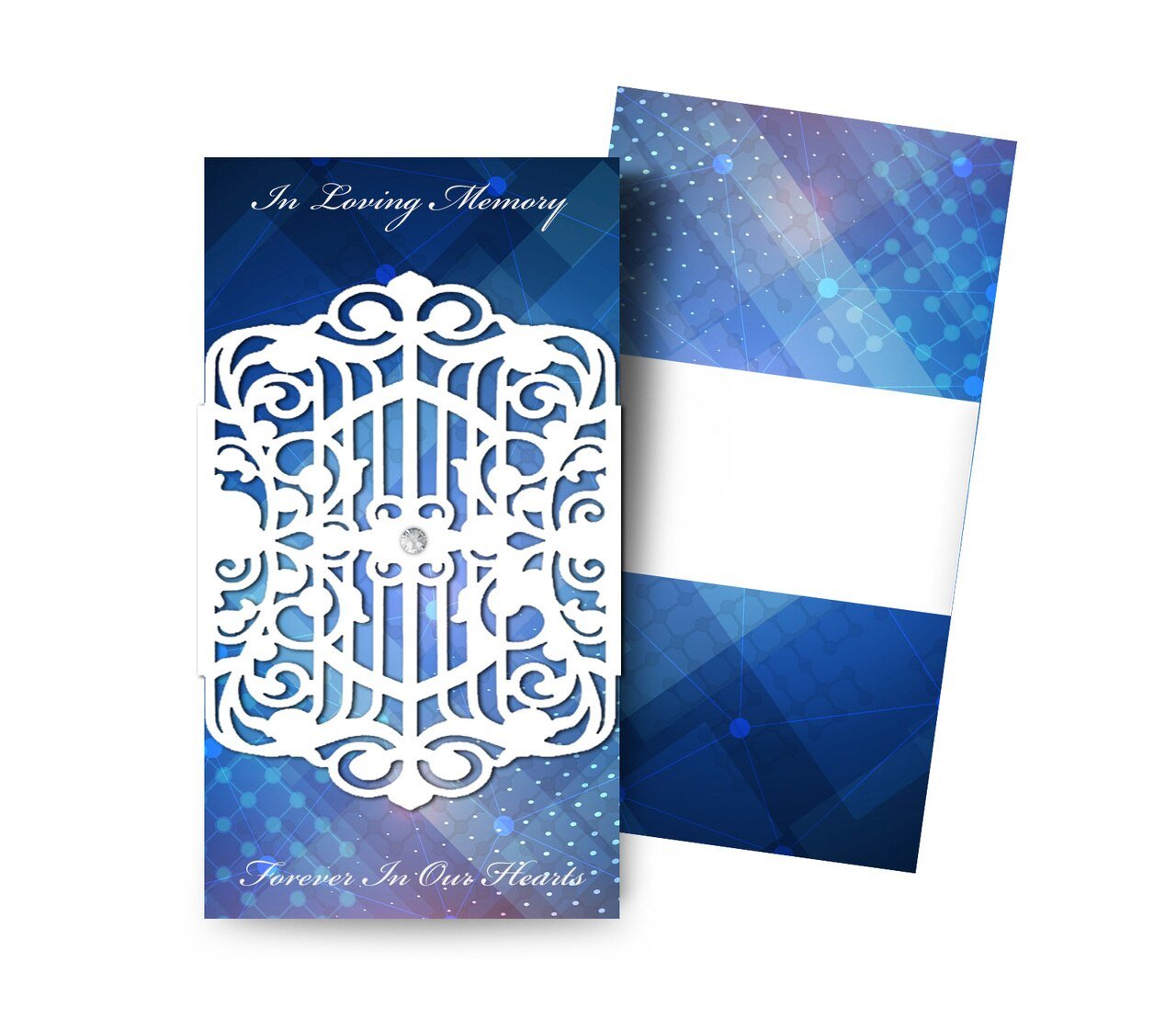 Funeral Program Blue Plaid With Laser Cut Flourish Band Design & Print (Pack of 25) - The Funeral Program Site