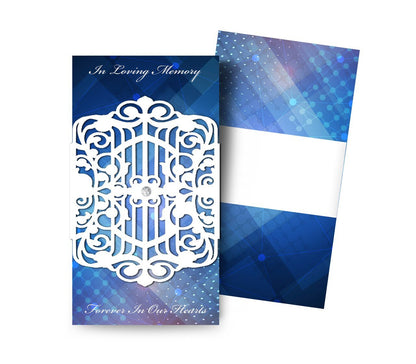 Funeral Program Blue Plaid With Laser Cut Flourish Band Design & Print (Pack of 25) - The Funeral Program Site