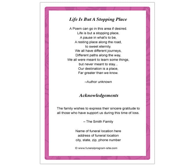 Fuschia A4 Funeral Order of Service Template - The Funeral Program Site