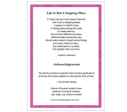 Fuschia A4 Funeral Order of Service Template - The Funeral Program Site