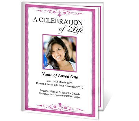 Fuschia A4 Funeral Order of Service Template - The Funeral Program Site